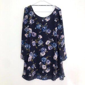 MISCHKA Navy Blue Green Rose Floral